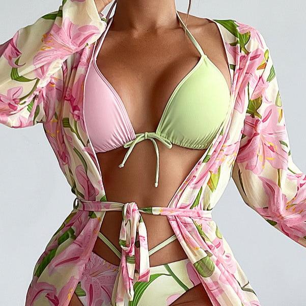 Modern Active Floral Print Bikini Set  Dress Cover-Up Beachwear