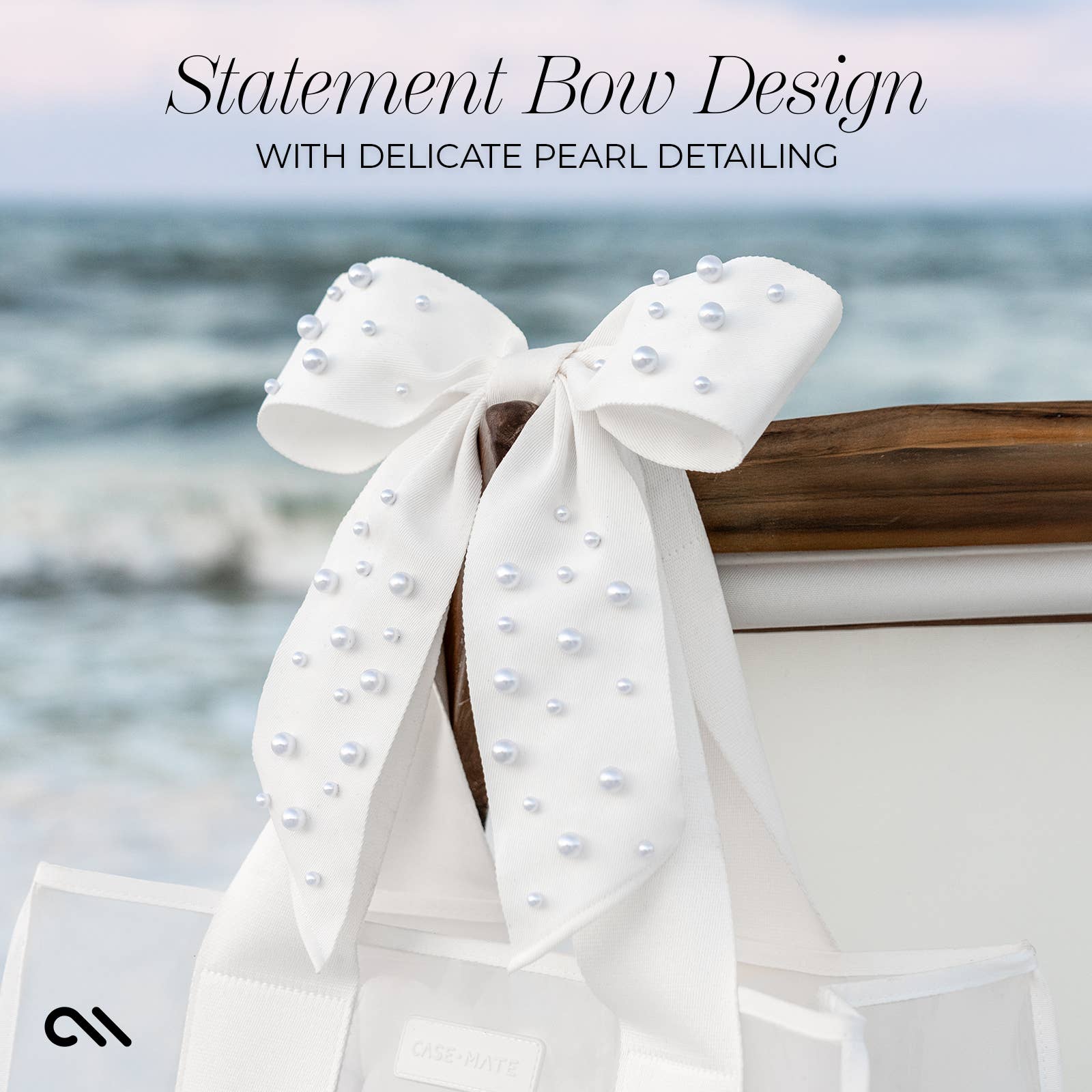 Special Edition Bow Ivory Pearl Beach Tote With Phone Pouch