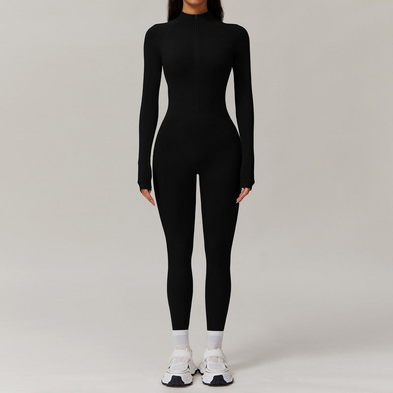 Seamless Long Sleeve Yoga Jumpsuit with Front Zipper