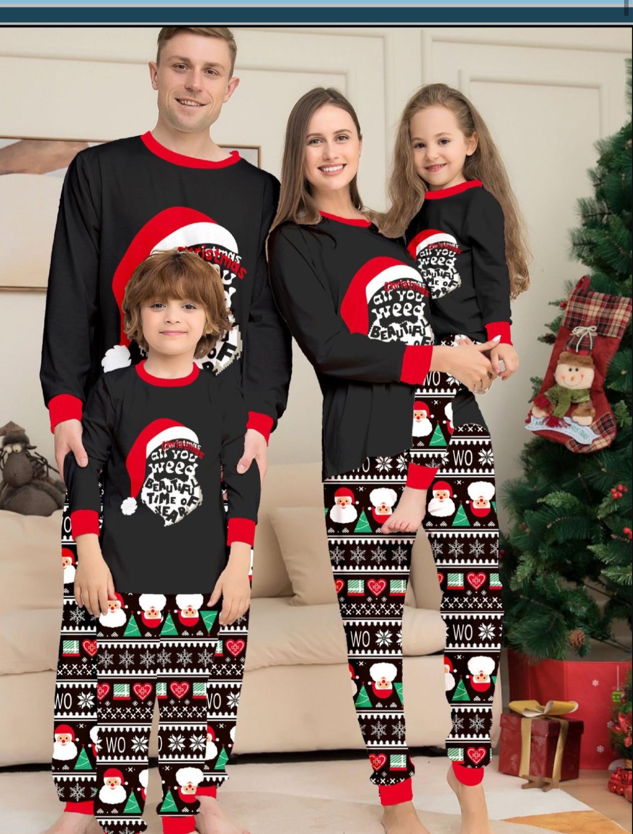 Matching Winter Santa Face Cozy and Festive Christmas Pajamas for the Whole Family