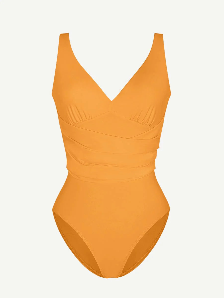 Modern Active One-piece Swimsuit with Built-in Abdominal Elastic Mesh and Removable Cups