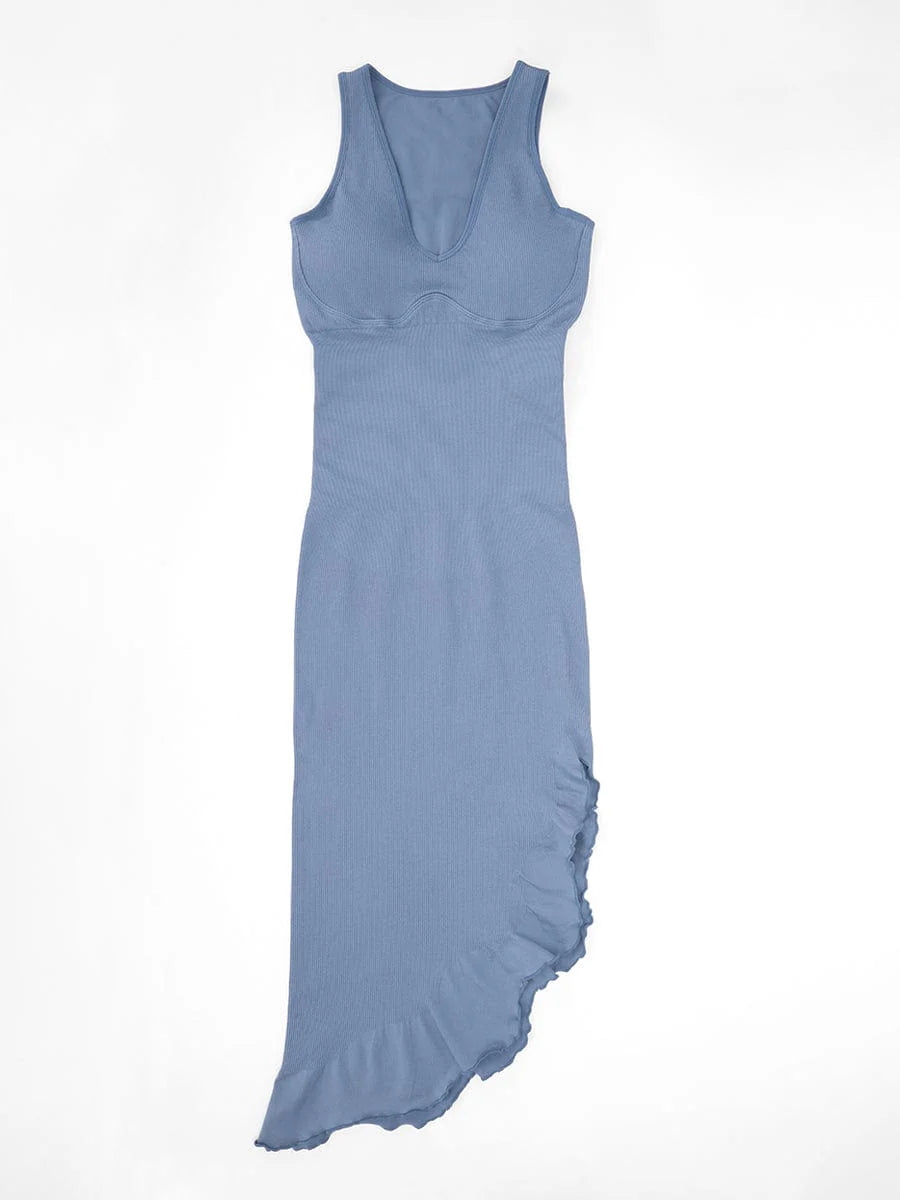 Seamless Sleeveless Waist-Shaping Dress with Ruffled Hem