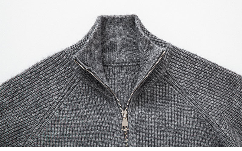 Classic Ribbed Full-Zip Knit Sweater