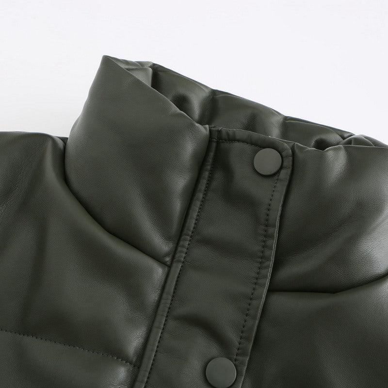 Chic PU Leather Padded Coat-Modern Active