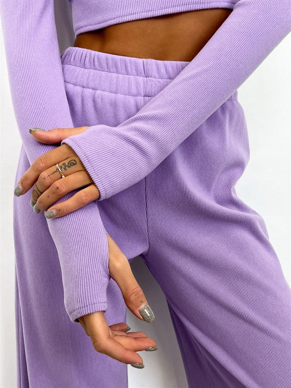 Two-Piece Knitted Sweater and Wide-Leg Pants Set