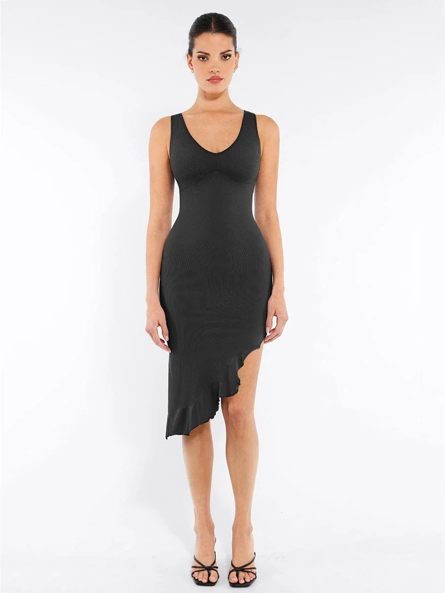 Seamless Sleeveless Waist-Shaping Dress with Ruffled Hem