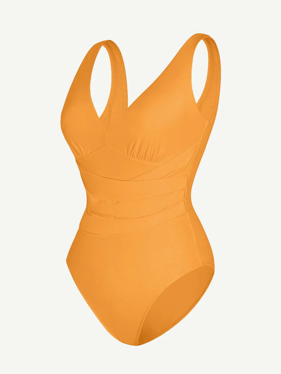 Modern Active One-piece Swimsuit with Built-in Abdominal Elastic Mesh and Removable Cups