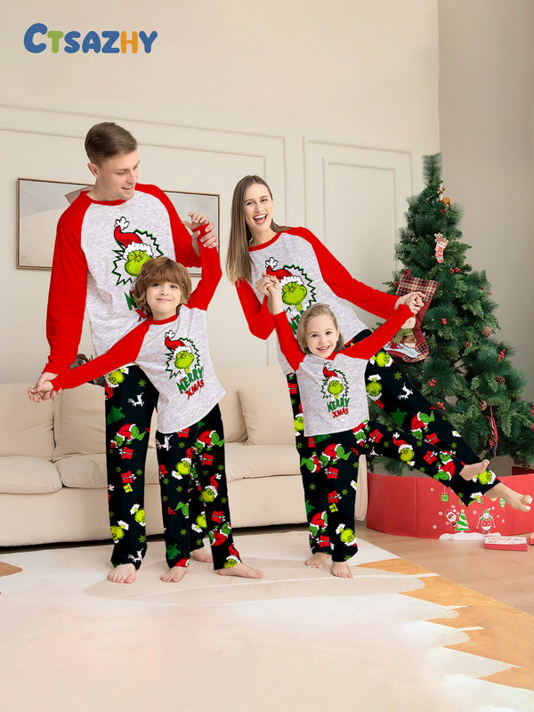 Matching Merry Christmas Grinch Print Cozy and Festive Christmas Pajamas for the Whole Family