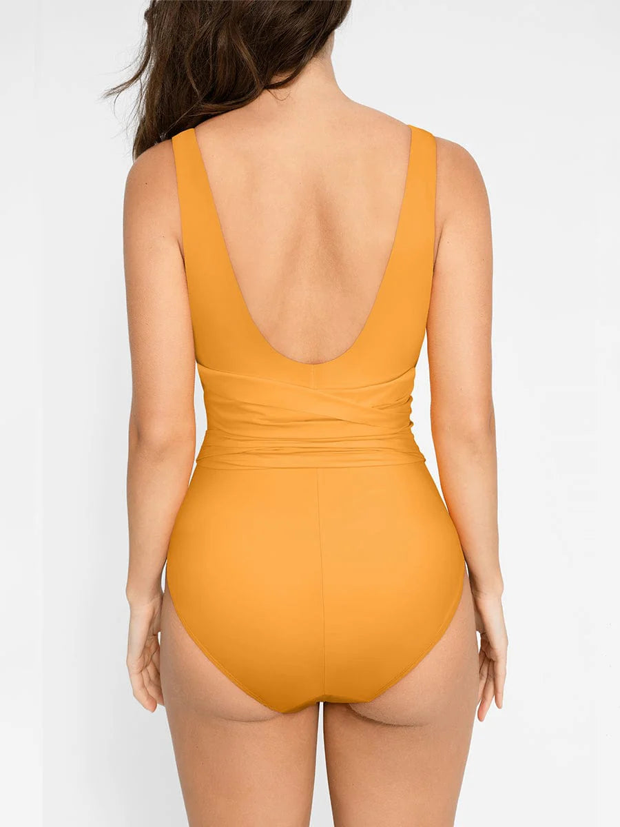 Modern Active One-piece Swimsuit with Built-in Abdominal Elastic Mesh and Removable Cups