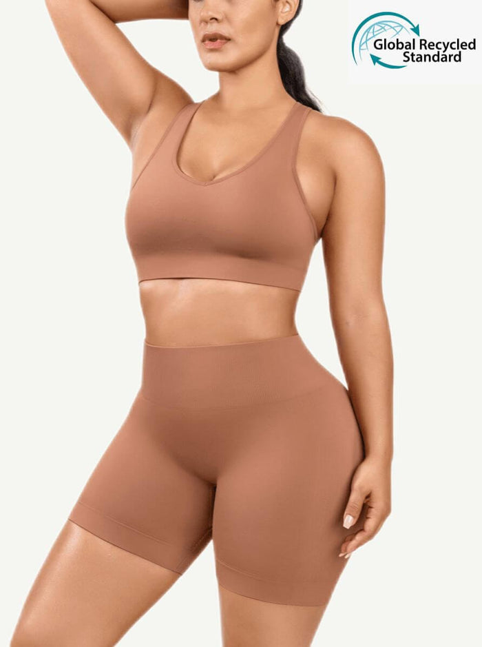 🌿Eco-friendly Sexy V Neck Seamless Sportswear Biker Shorts Set