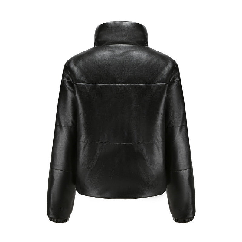 Chic PU Leather Padded Coat-Modern Active