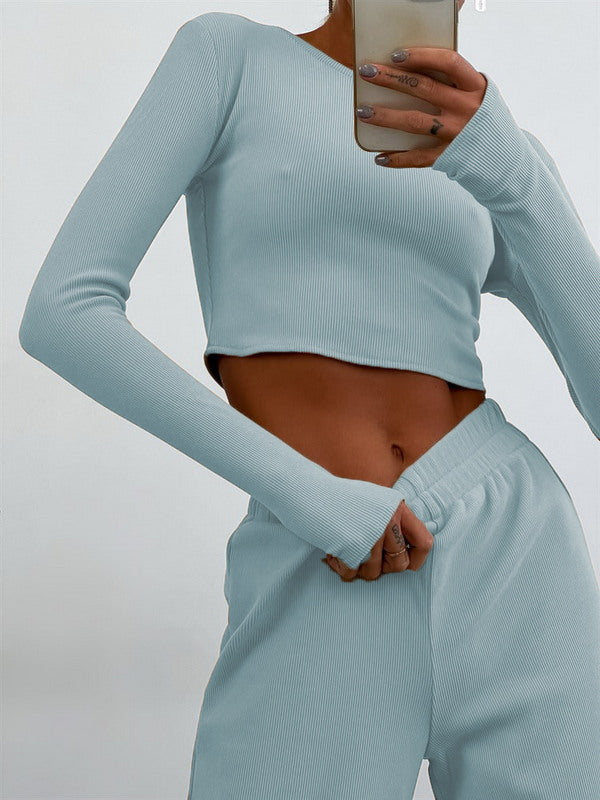 Two-Piece Knitted Sweater and Wide-Leg Pants Set