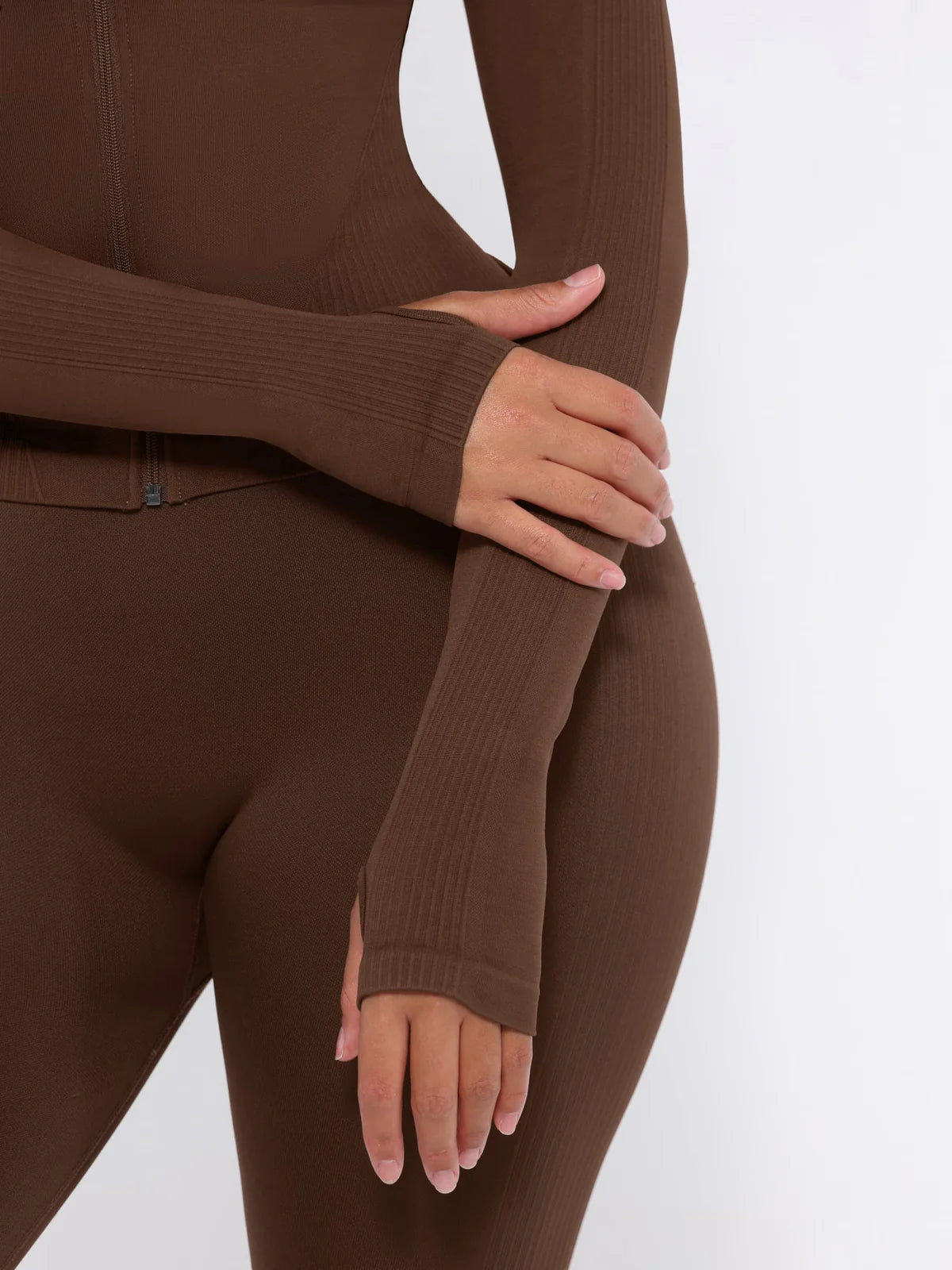 Seamless Full Zipper Running Top with Thumb Holes