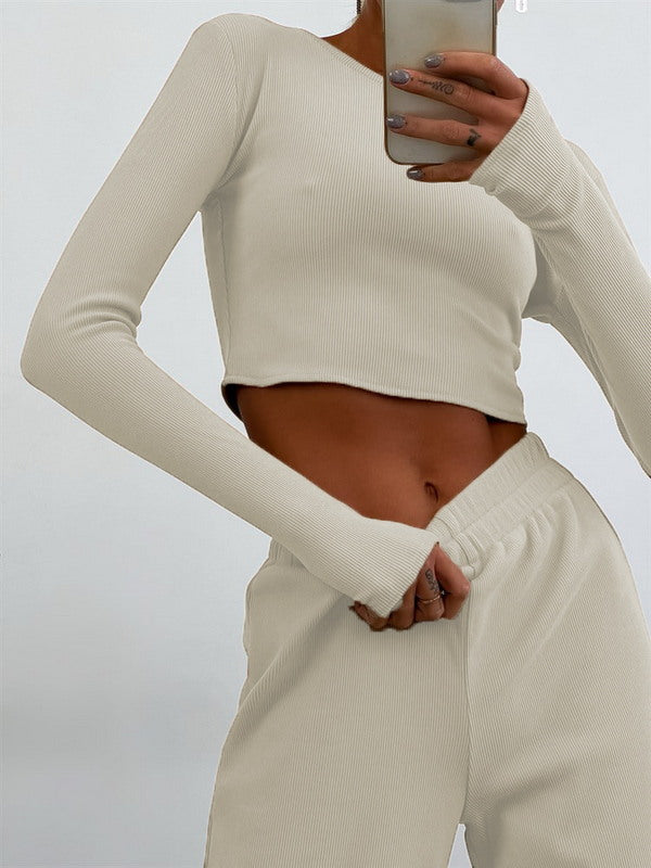 Two-Piece Knitted Sweater and Wide-Leg Pants Set