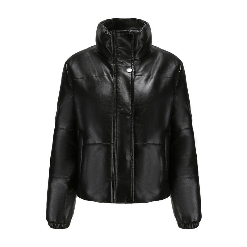 Chic PU Leather Padded Coat-Modern Active