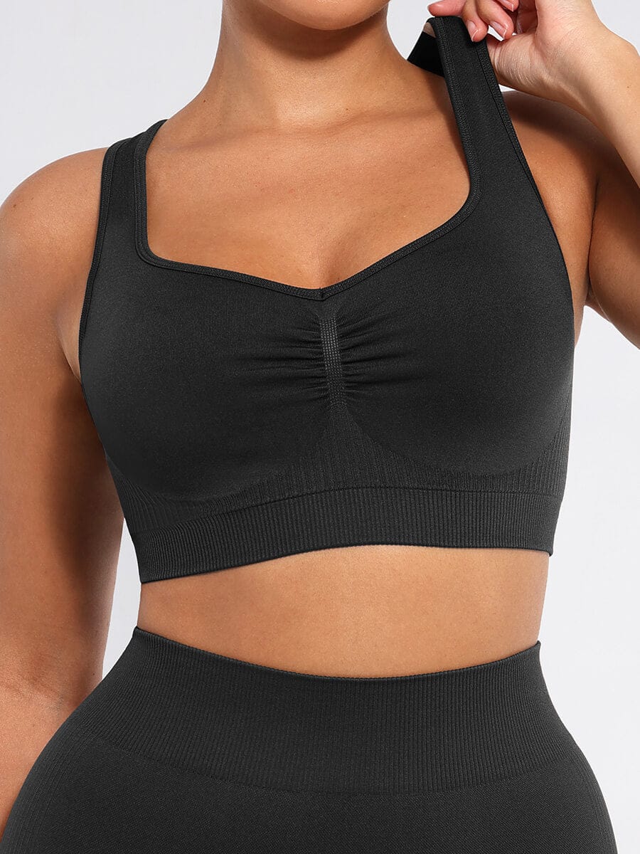 Seamless Bust Support Racerback Sports Bra with Removable Cups