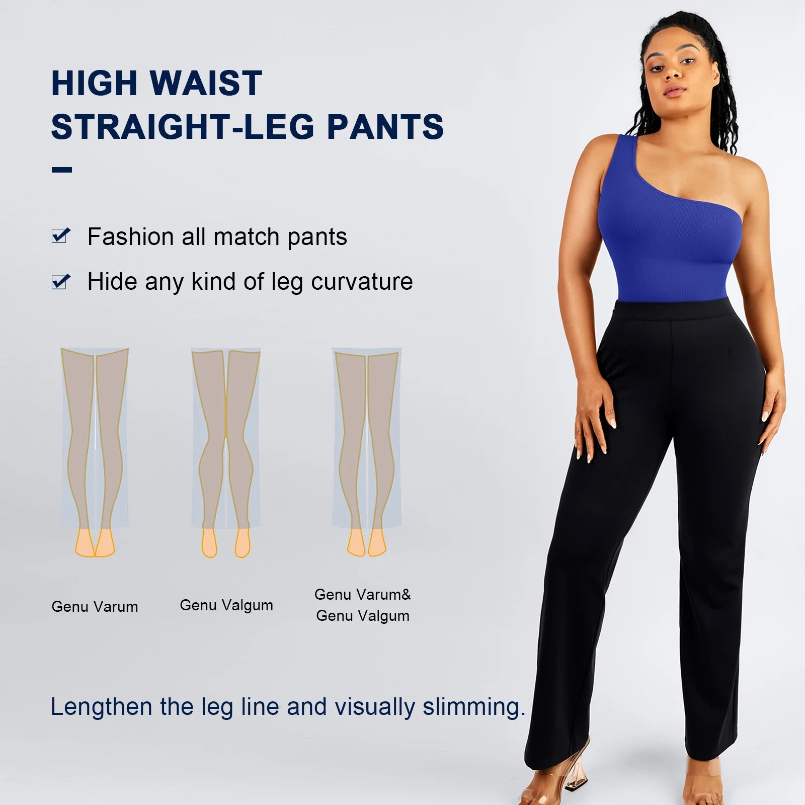 Waist Trimming Straight-Leg Pants with Built-in Shaping Shorts