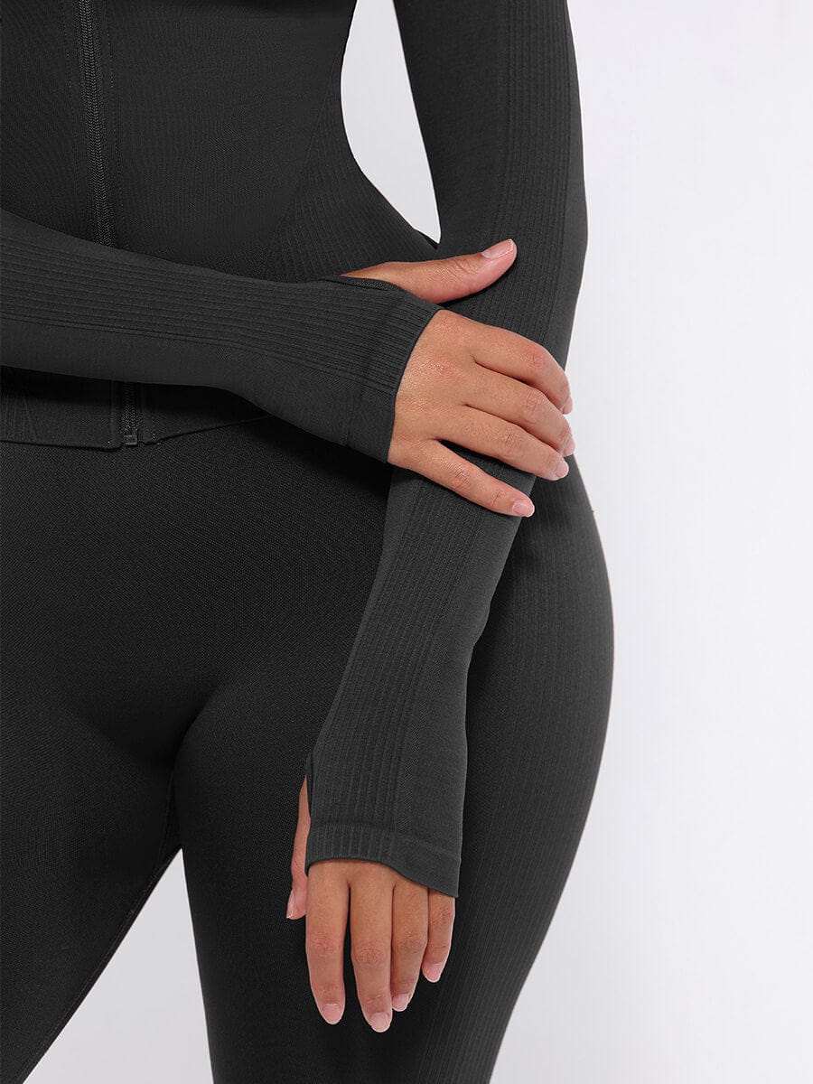 Seamless Full Zipper Running Top with Thumb Holes