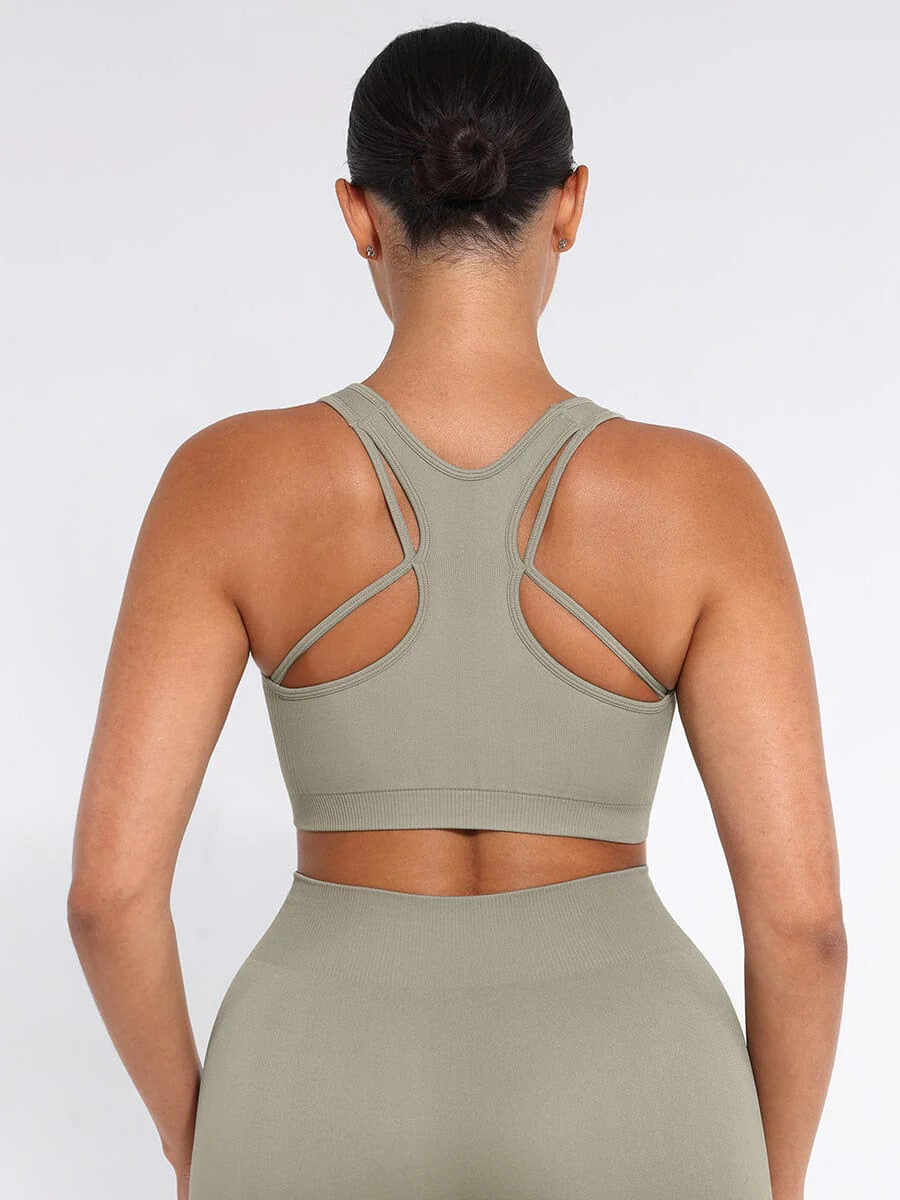 Seamless Bust Support Racerback Sports Bra with Removable Cups