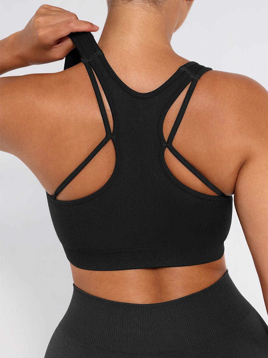 Seamless Bust Support Racerback Sports Bra with Removable Cups