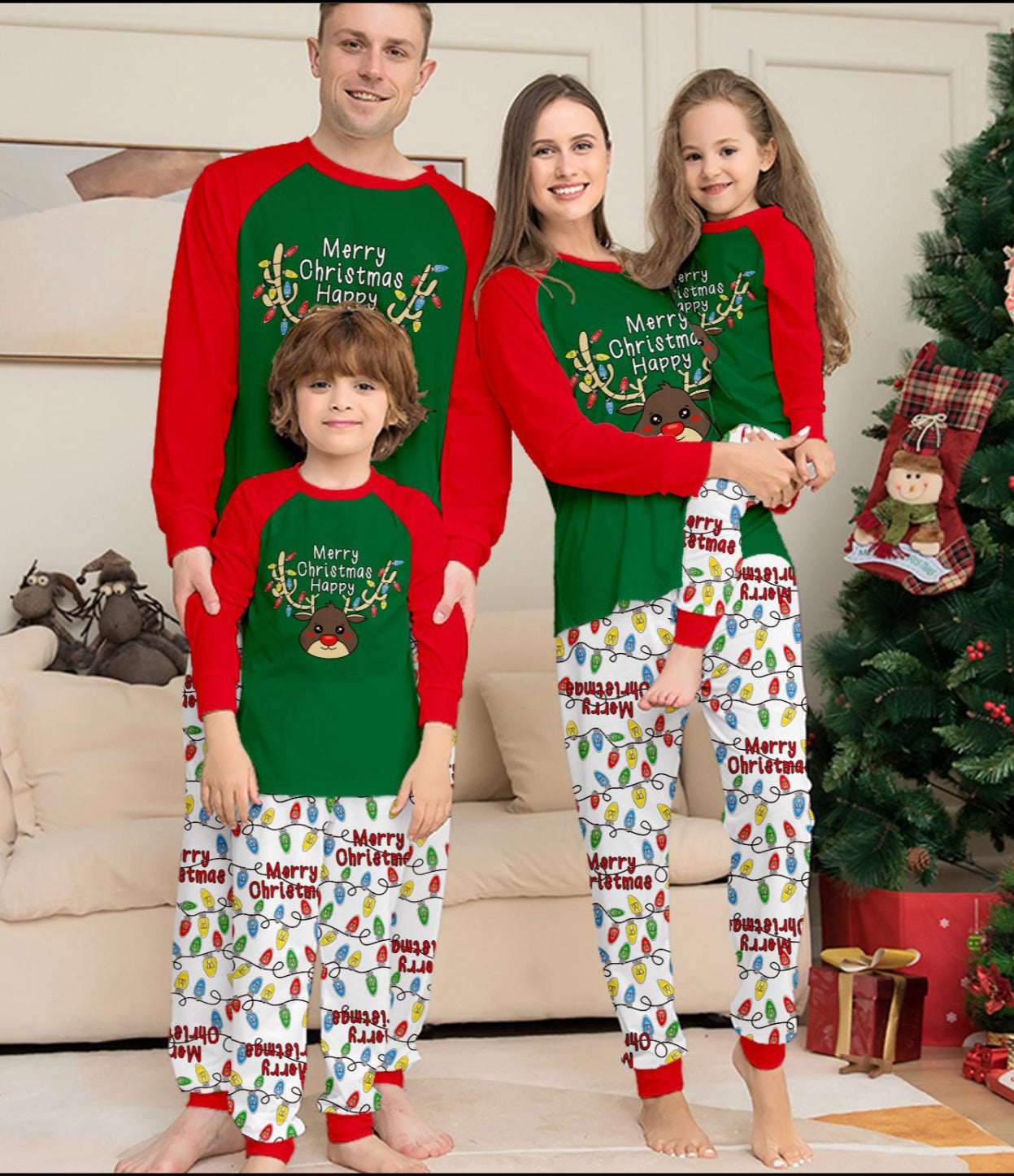 Matching Merry Christmas Raindeer Cozy and Festive Christmas Pajamas for the Whole Family