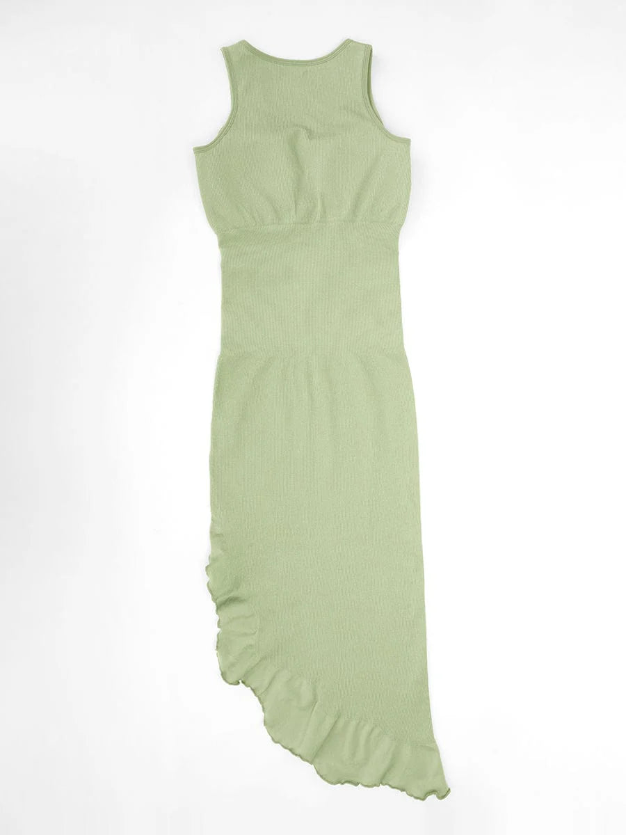 Seamless Sleeveless Waist-Shaping Dress with Ruffled Hem