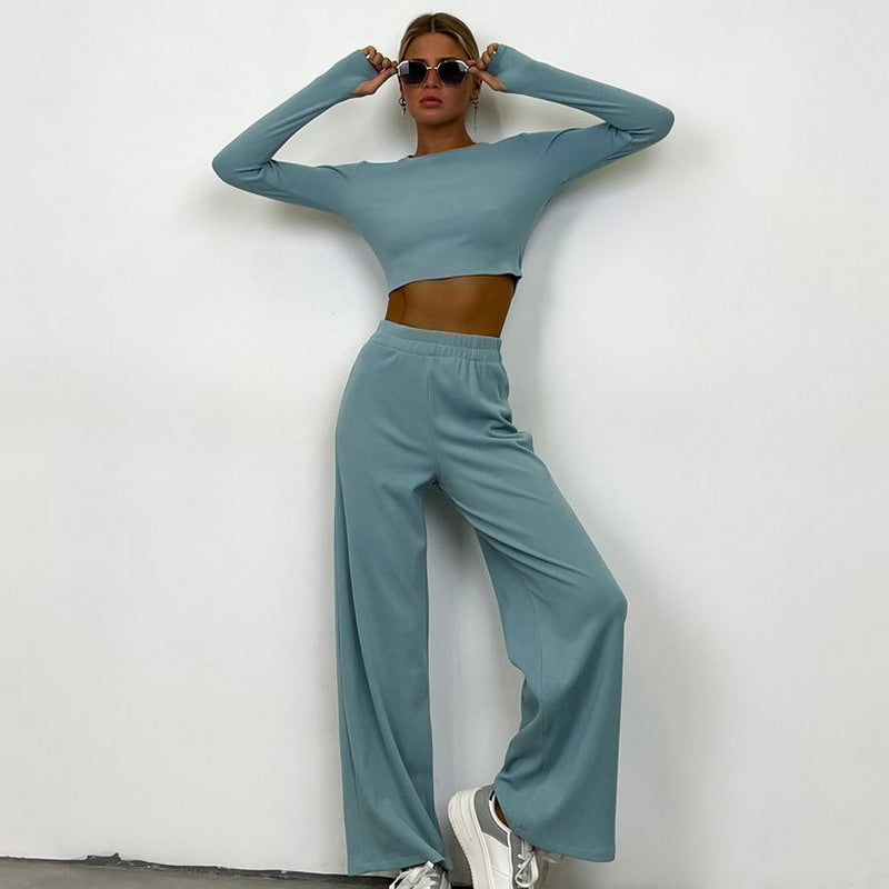 Two-Piece Knitted Sweater and Wide-Leg Pants Set