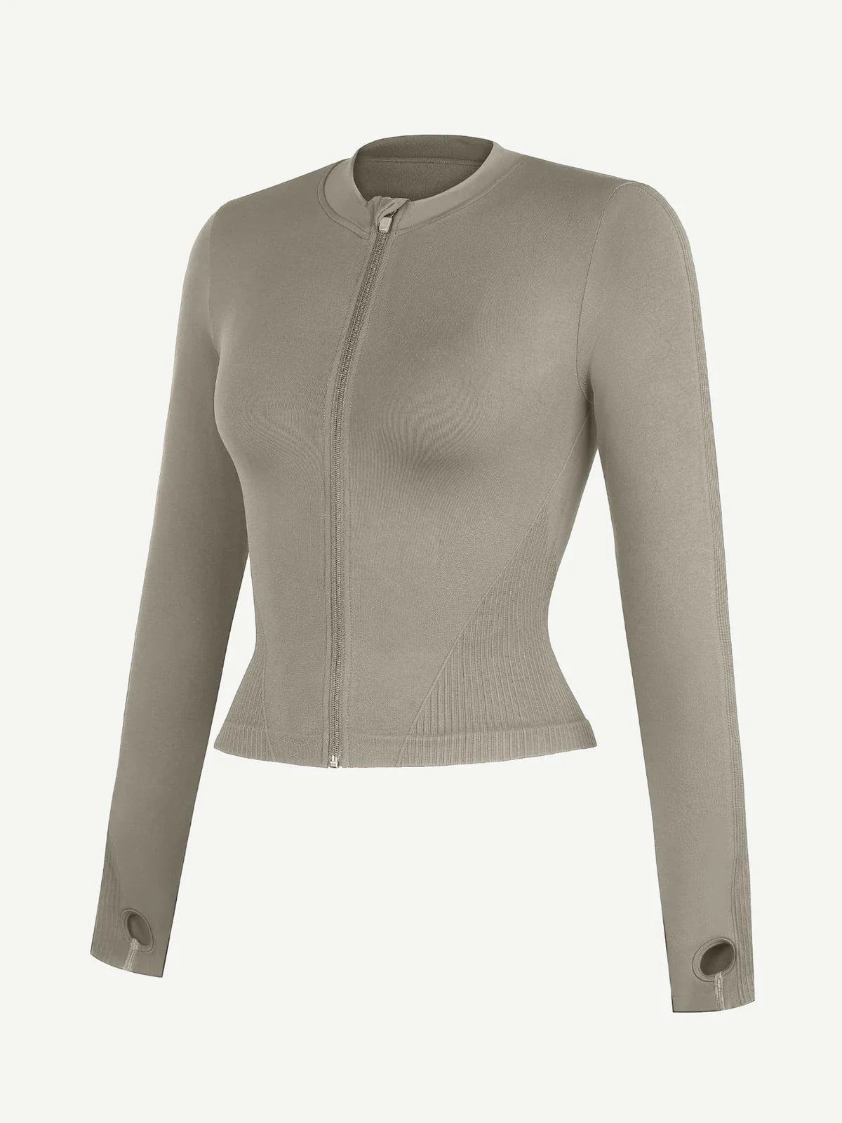 Seamless Full Zipper Running Top with Thumb Holes