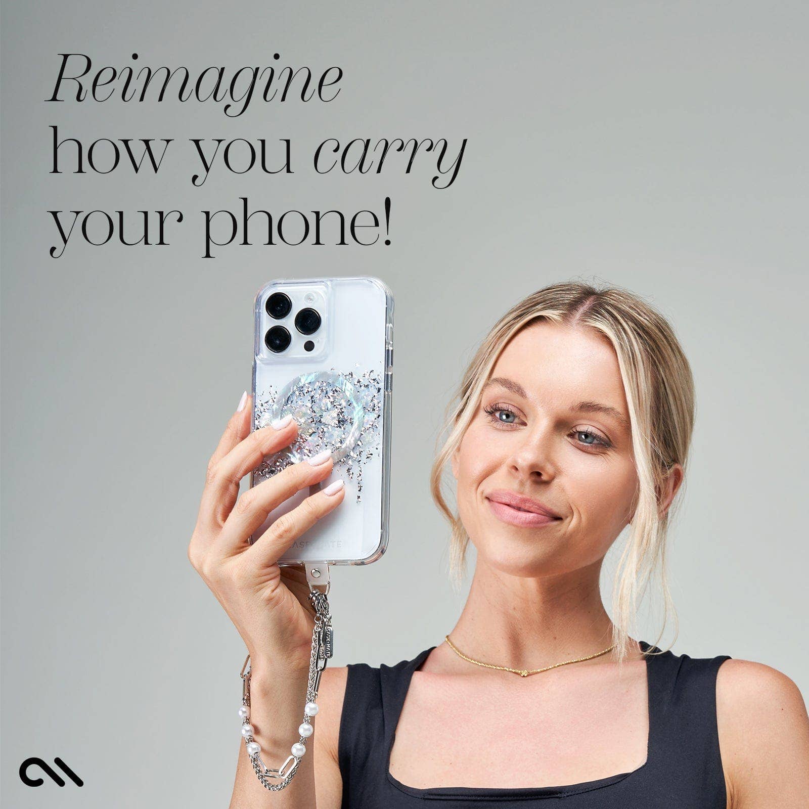 Silver Link Pearl Phone Charm: Silver Link Pearl