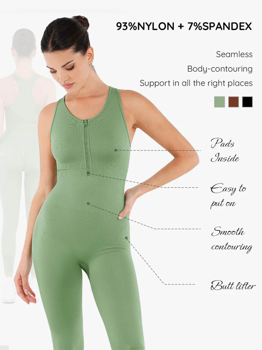 Seamless Zip-Front Racerback 2-in-1 Shaping Jumpsuit