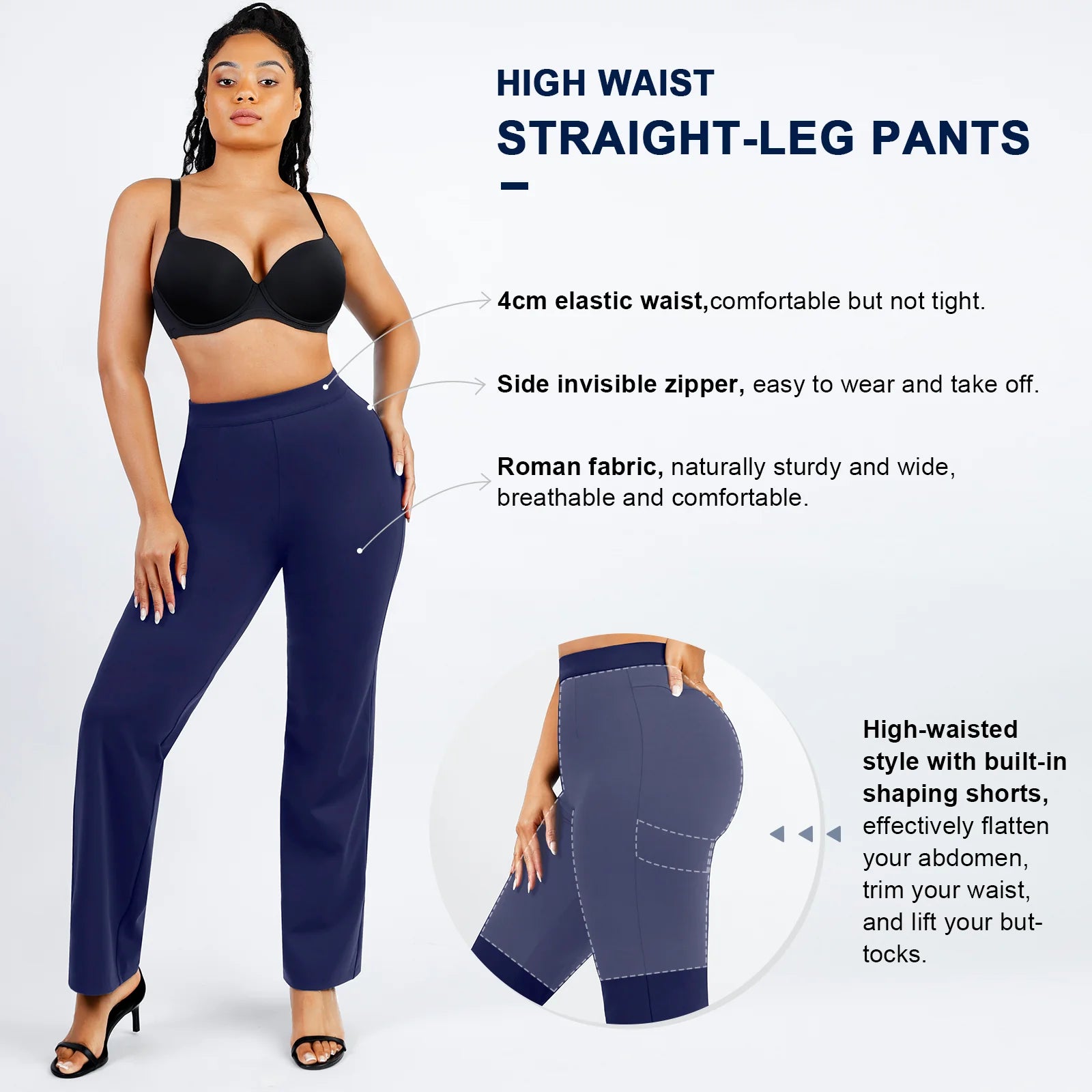 Waist Trimming Straight-Leg Pants with Built-in Shaping Shorts