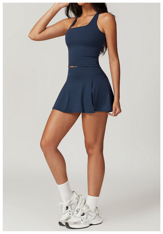 Tennis Skirt with Side Slit and Built-in Shorts