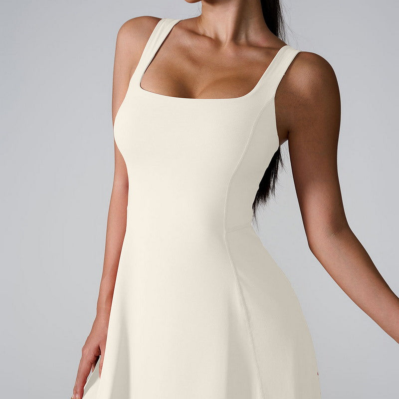 Sleeveless Square Neck Tennis Dress with Built-In Shorts