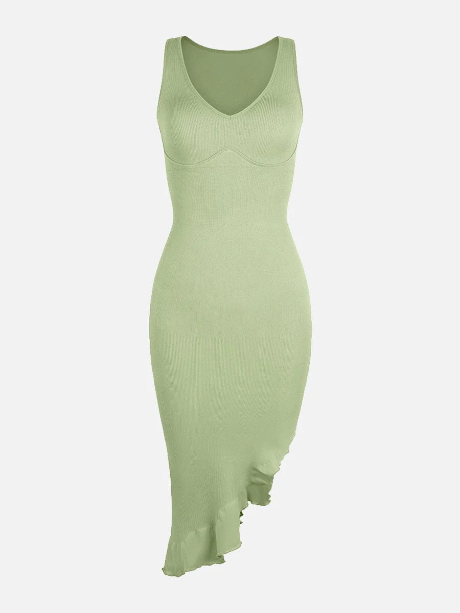 Seamless Sleeveless Waist-Shaping Dress with Ruffled Hem