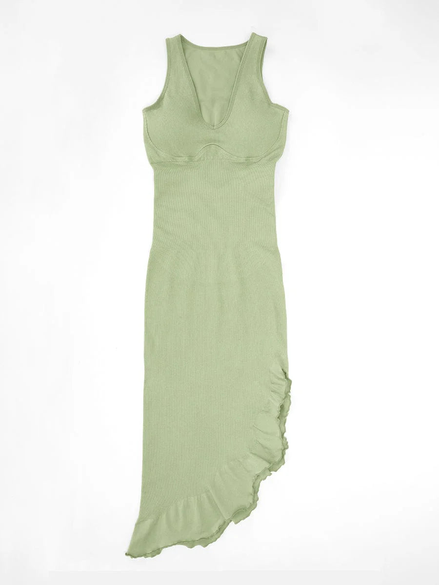 Seamless Sleeveless Waist-Shaping Dress with Ruffled Hem