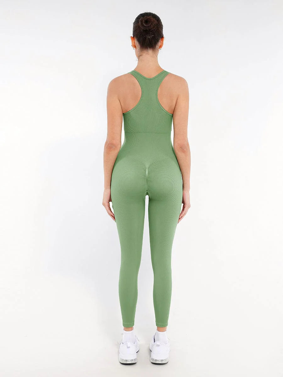 Seamless Zip-Front Racerback 2-in-1 Shaping Jumpsuit