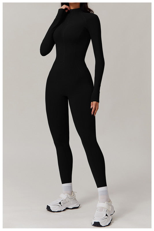 V-Scrunched Back Long Sleeve One-Piece Suit