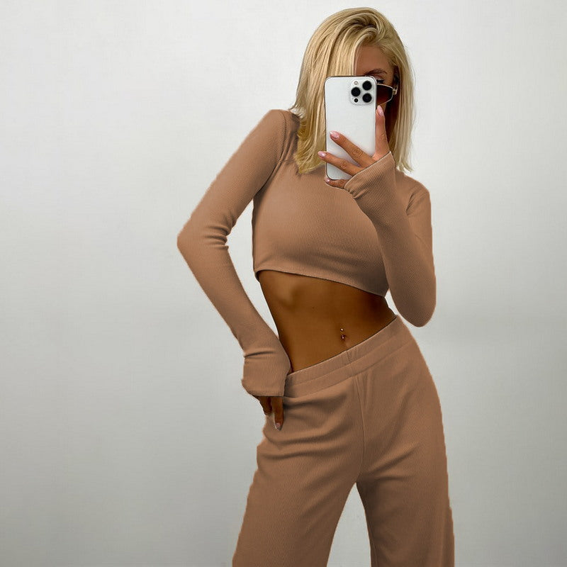 Two-Piece Knitted Sweater and Wide-Leg Pants Set