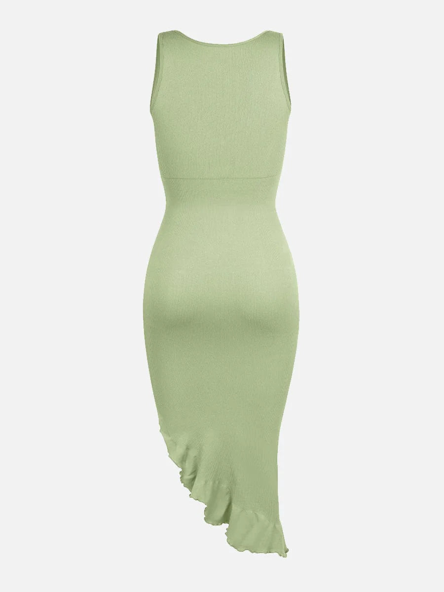 Seamless Sleeveless Waist-Shaping Dress with Ruffled Hem