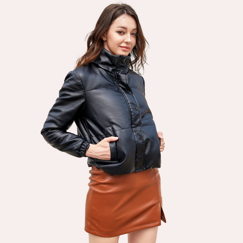 Chic PU Leather Padded Coat-Modern Active