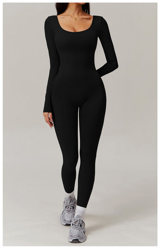 V-Scrunched Back Long Sleeve One-Piece Suit