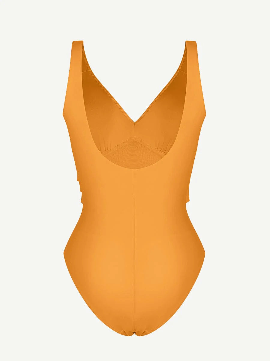 Modern Active One-piece Swimsuit with Built-in Abdominal Elastic Mesh and Removable Cups