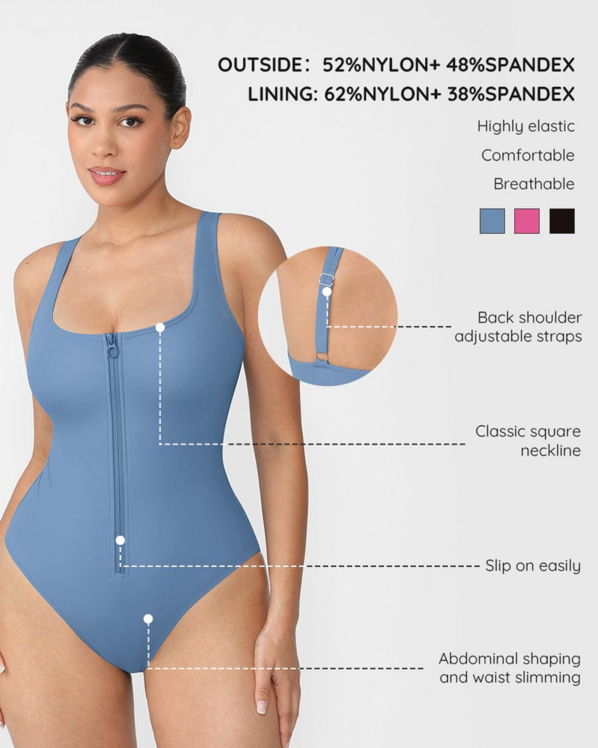 Modern Active Sculpting Zip Front One-Piece Swimsuit