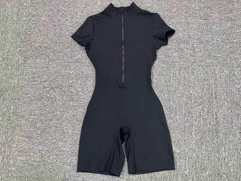 Zip up Short Sleeve One-Piece Shorts Suit