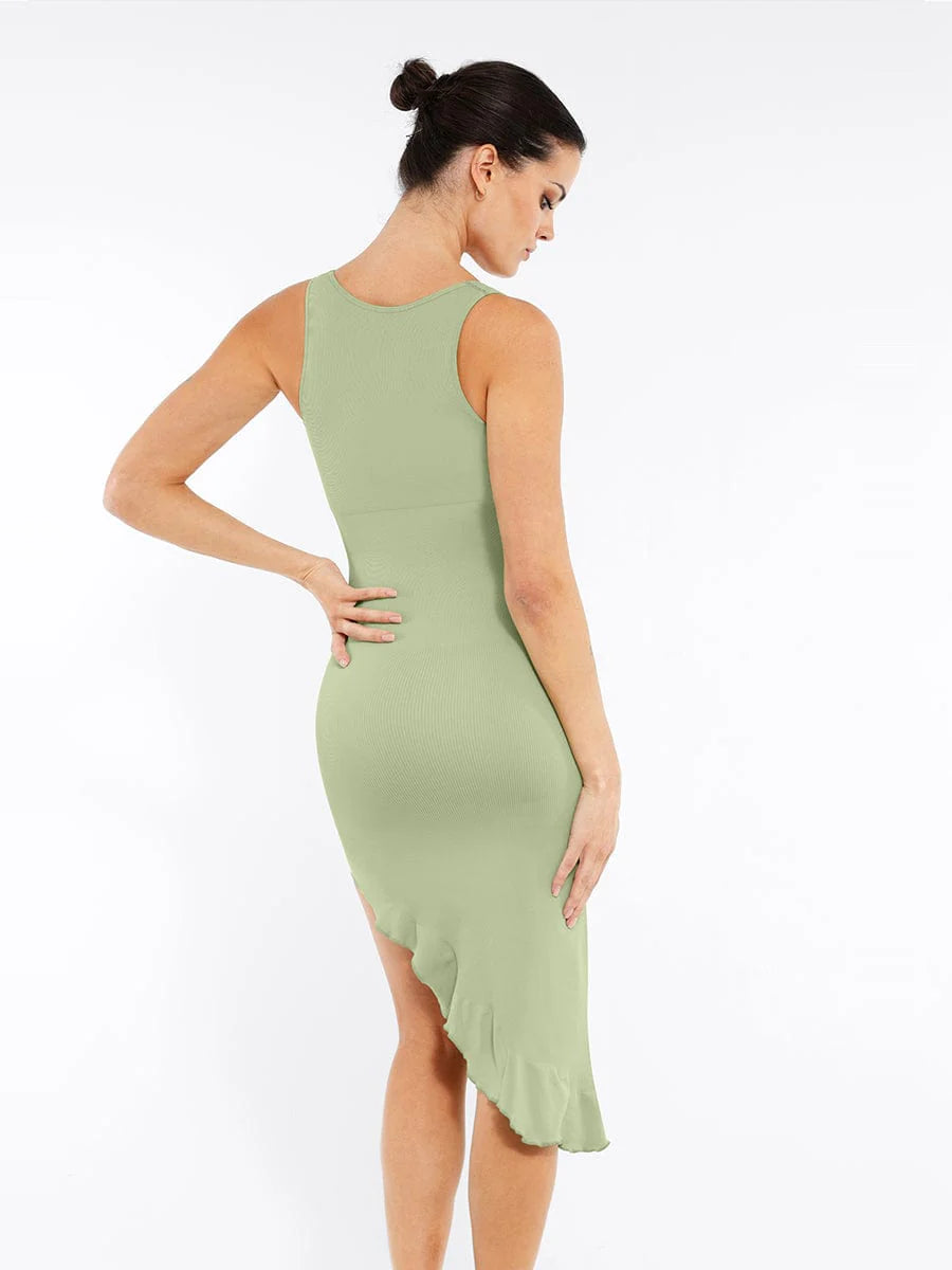 Seamless Sleeveless Waist-Shaping Dress with Ruffled Hem