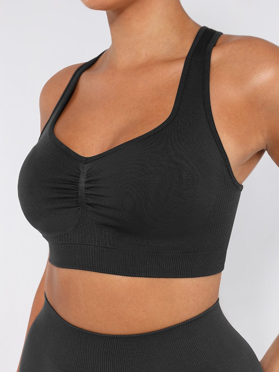 Seamless Bust Support Racerback Sports Bra with Removable Cups