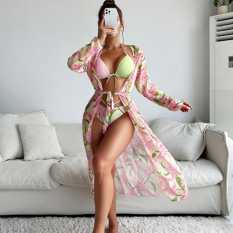 Modern Active Floral Print Bikini Set  Dress Cover-Up Beachwear