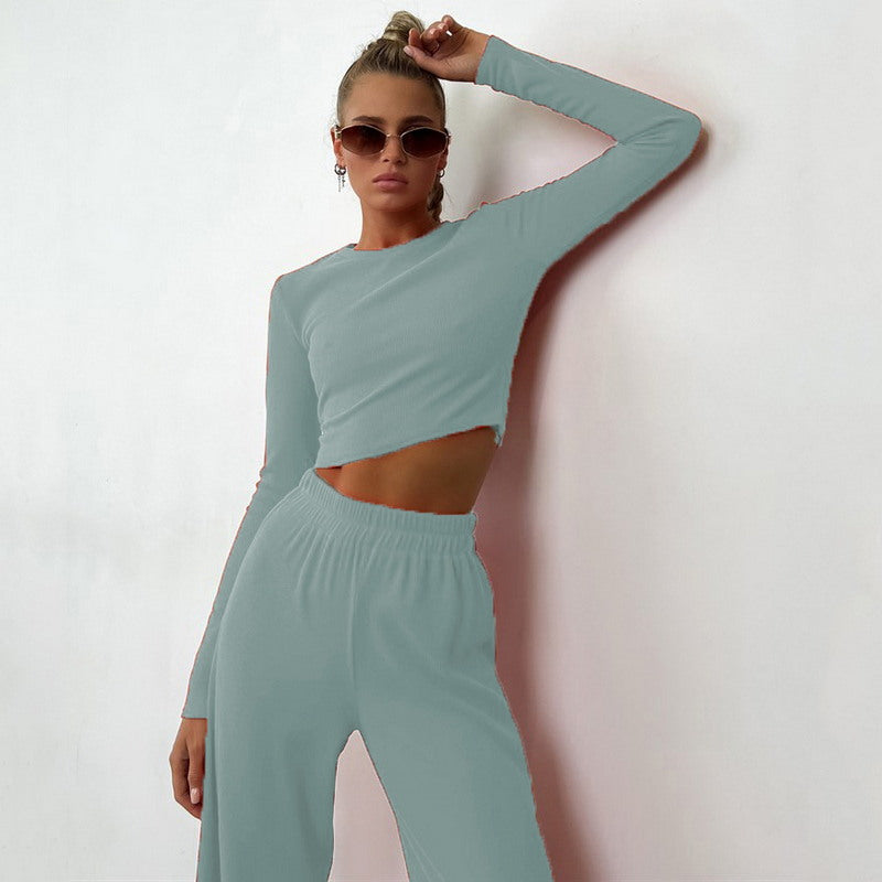 Two-Piece Knitted Sweater and Wide-Leg Pants Set