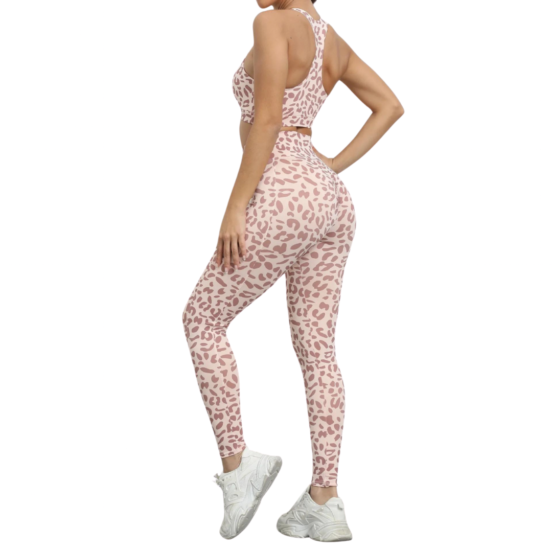 Leggings - SafariSculp  Leopard Print Sport Bra And Seamless Legging Set For Active Chic