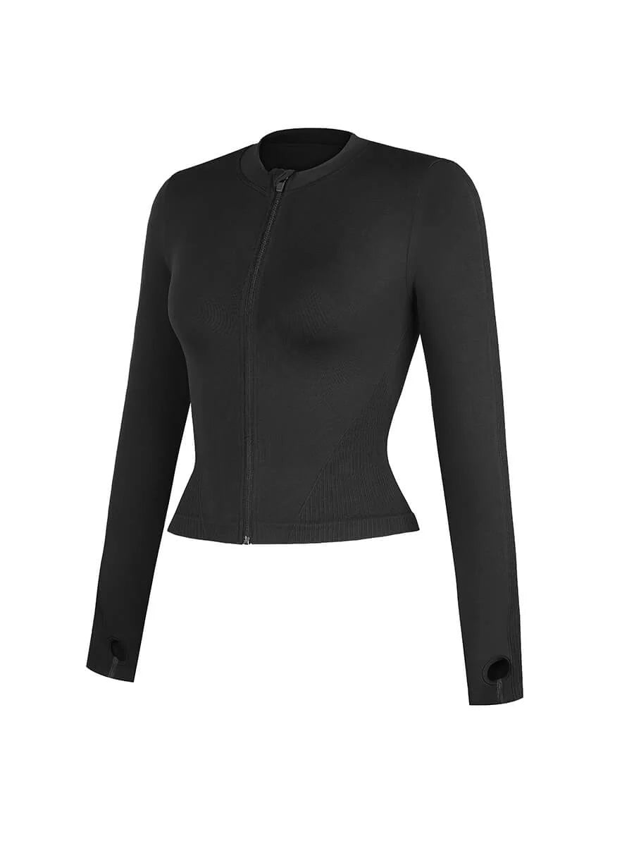 Seamless Full Zipper Running Top with Thumb Holes